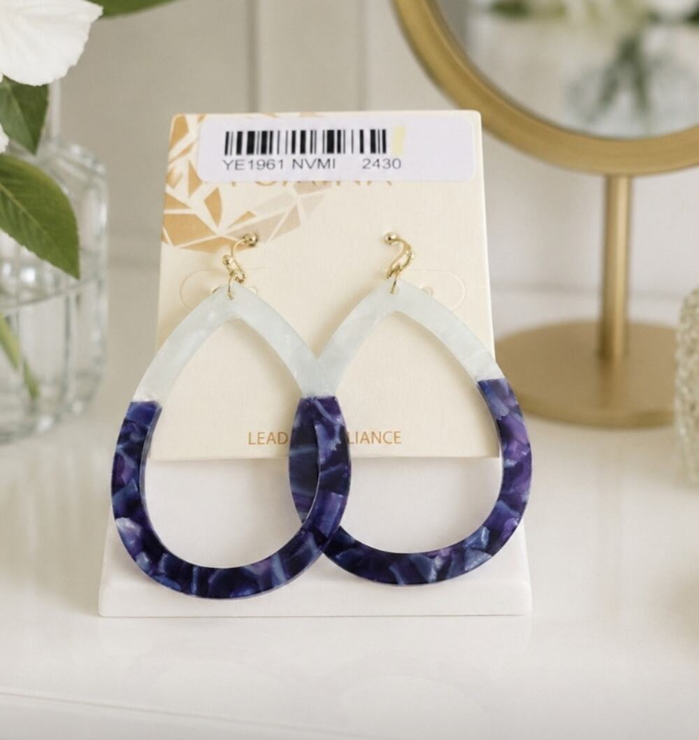 Pomina Lucite Blue Marble Oval Earrings New